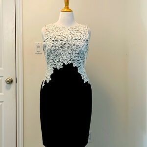 Dress navy with cream lace